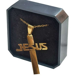 CADENA DIJE CRUZ JESÚS DE ACERO...