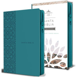 Biblia Letra Grande Rvr1960 Tapa Simil Piel Aquamarina Canto Plateado Con Cierre