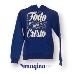 Buzo Xs Con Capucha Color Azul Todo Lo Puedo En Cristo