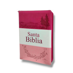 Biblia Letra Grande Rvr Rosa-blanco-fucsia Con Cierre